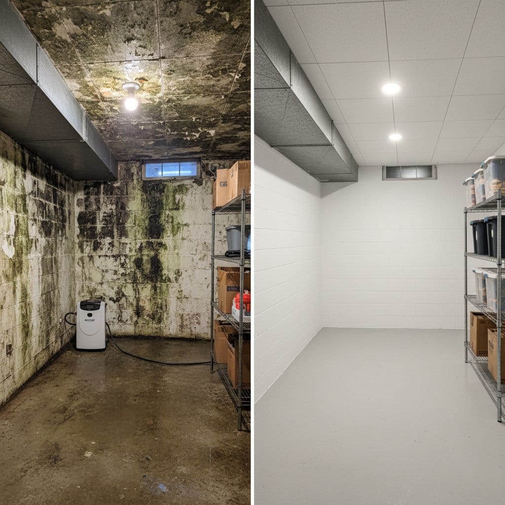 Mold Inspection & Moisture Assessment before and after in residential basement, Ho-Ho-Kus NJ