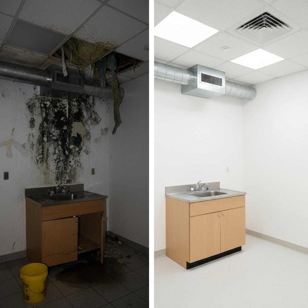 Mold Testing & Lab Reporting restoration — commercial office space of Tudor home in Ho-Ho-Kus, NJ