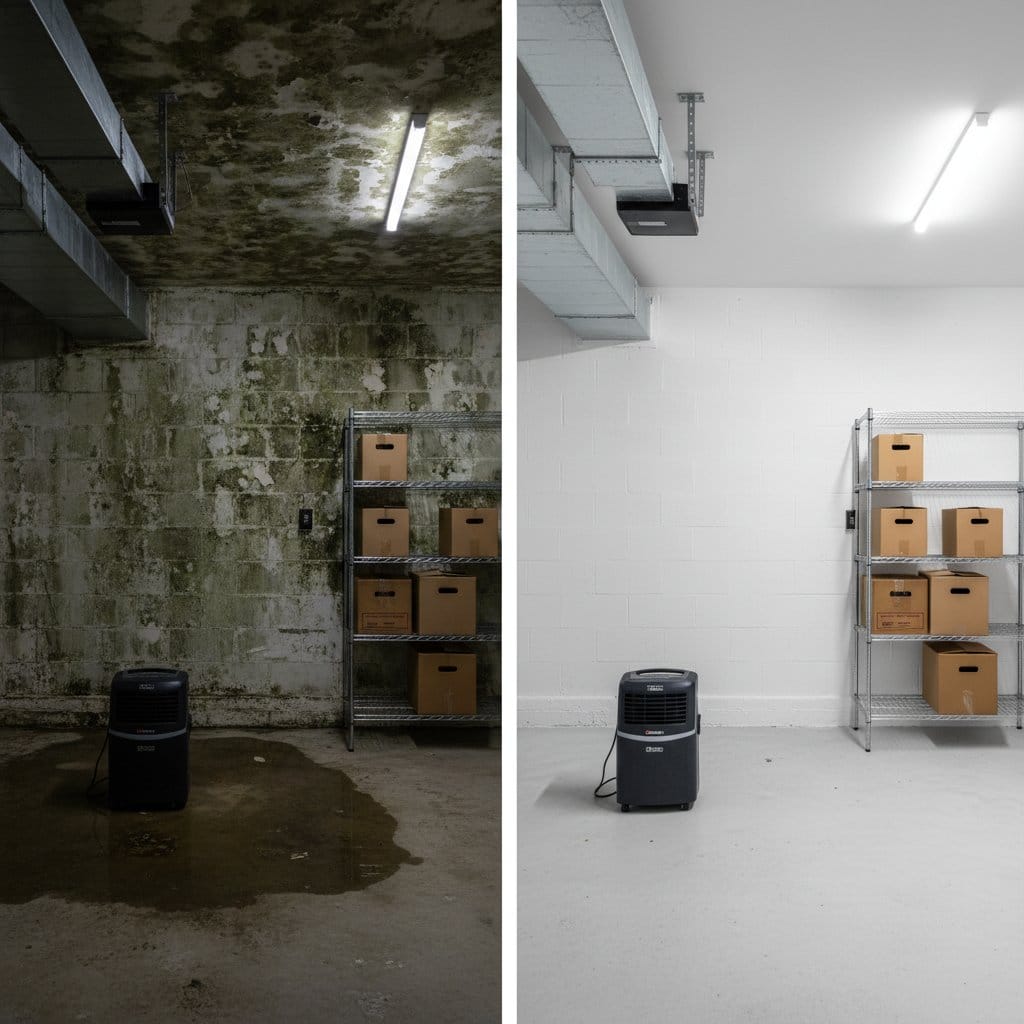 Mold Removal & Remediation before and after in garage, Ho-Ho-Kus NJ