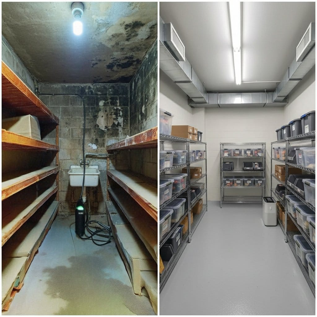 Attic & Crawl Space Mold Removal restoration โ utility room of split-level home in Ho-Ho-Kus, NJ