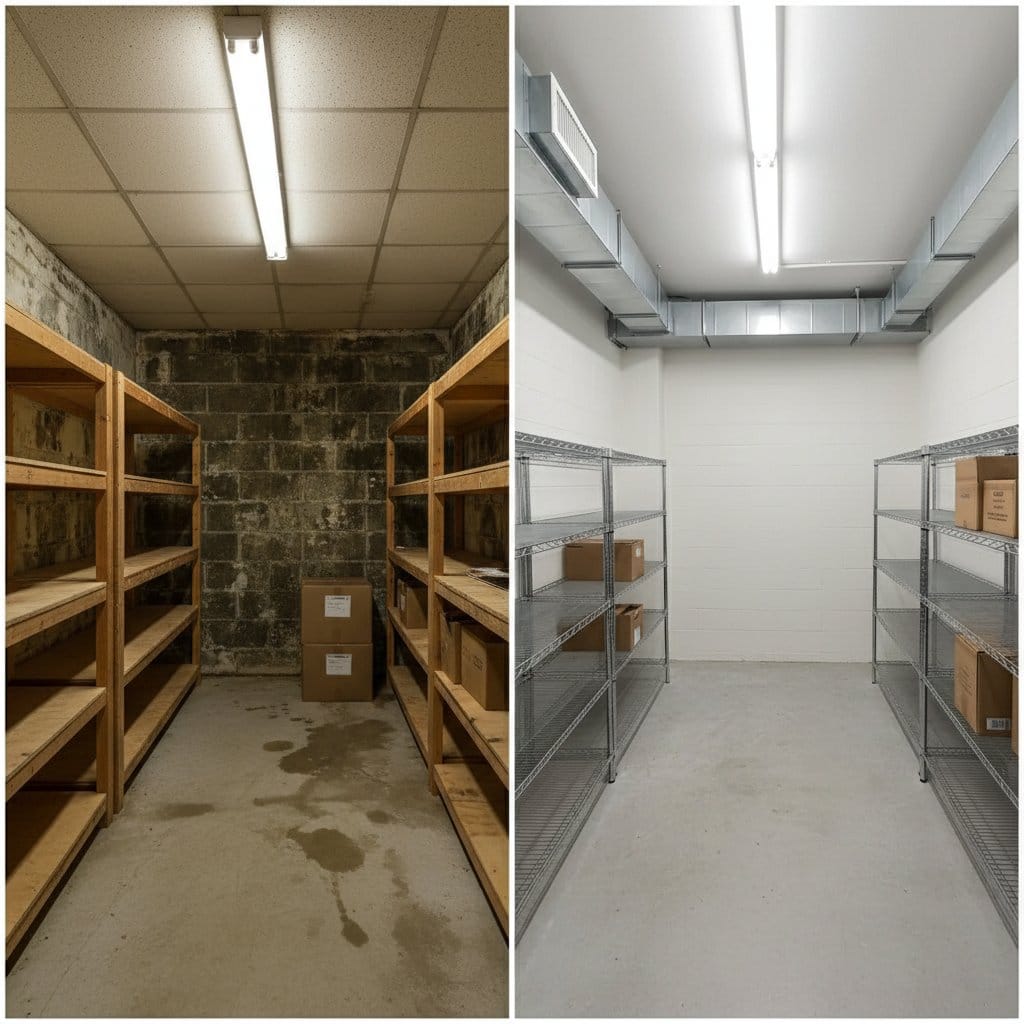 Basement & Foundation Mold Removal before and after in residential basement, Ho-Ho-Kus NJ