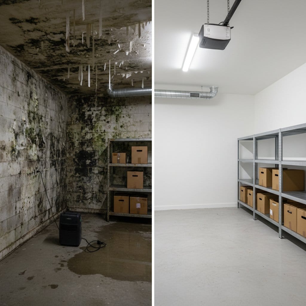 Post-Remediation Cleaning & Clearance before and after in garage, Ho-Ho-Kus NJ