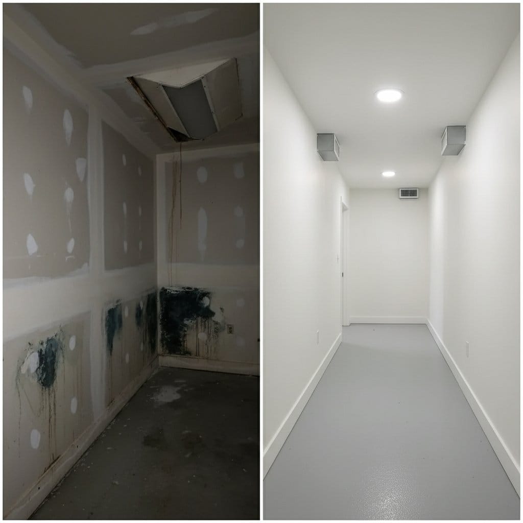 Odor Removal & Disinfection before and after in hallway, Ho-Ho-Kus NJ