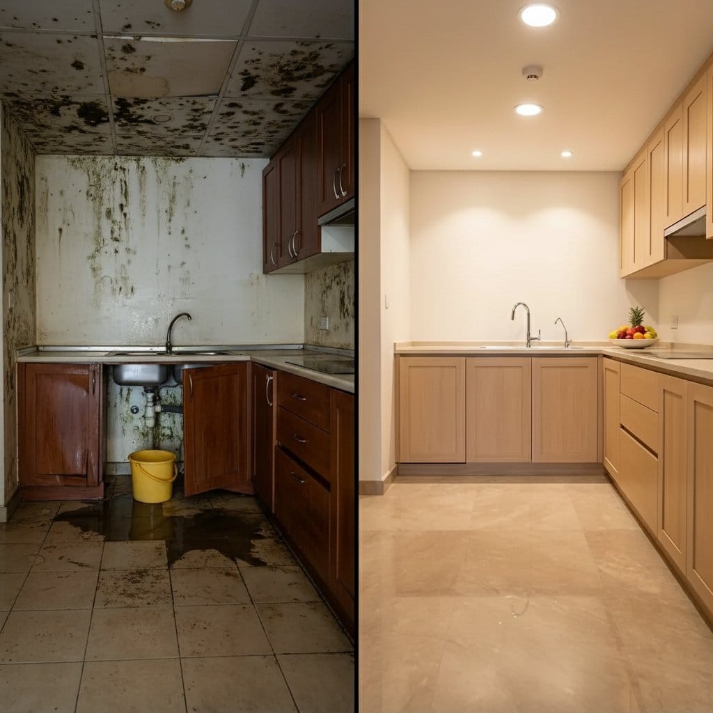 Ho-Ho-Kus Mold Removal home kitchen restoration before and after in Ho-Ho-Kus