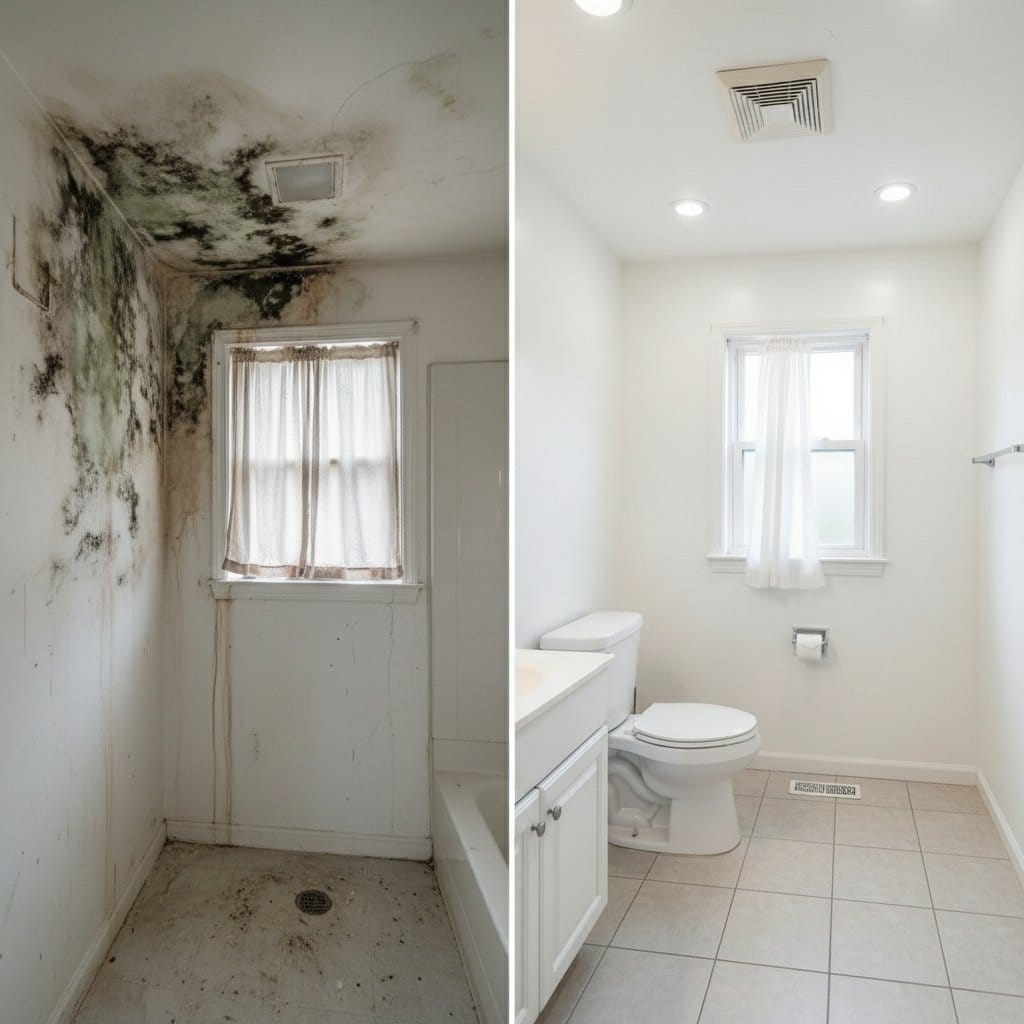 Ho-Ho-Kus Mold Removal bathroom restoration before and after in Ho-Ho-Kus