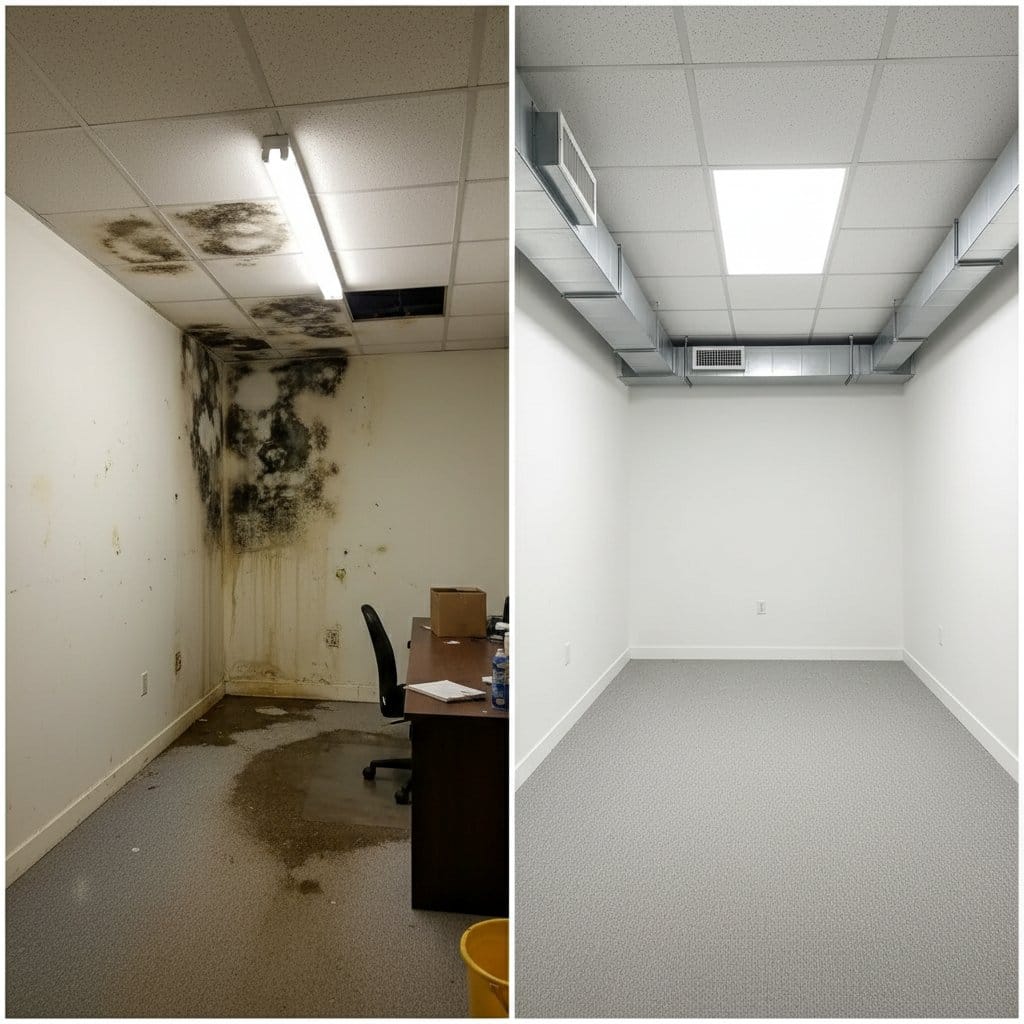 Ho-Ho-Kus Mold Removal commercial office space restoration before and after in Ho-Ho-Kus